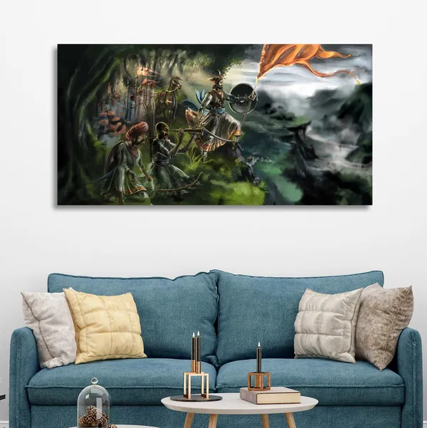 Multicolour_Beautiful_Chatrapati_Sambhaji_Raje_Painting_Wall_Frame_Wall_Decor_For_Living_Room,_Modern_Art_Painting_(Ready_To_Hang)_(48_By_24_Inches)