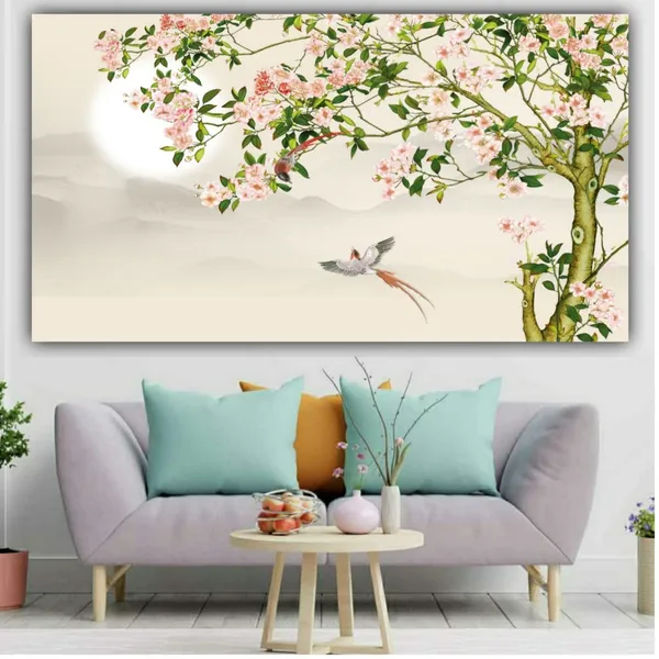 Multicolour_Beautiful_Abstract_Design_Parrot_On_Floral_Tree_Canvas_Paintings_For_Living_Room_(With_Frame)_(60_By_30_Inches)