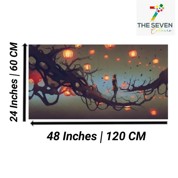 Multicolour_Girl_Walking_On_Tree_Branch_Lit_Lanterns_Beautiful_Abstract_Modern_Wall_Art_Canvas_Painting_Frame_For_Living_Room_|_Bedroom_Big_Size_(With_Frame)_(48_By_24_Inches)