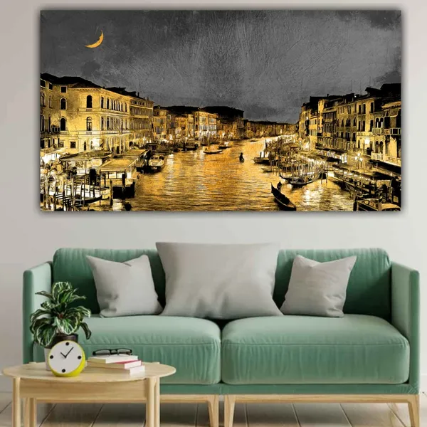 Multicolour_Beautiful_Venice_City_Italy_Night_Landscape_Painting_Canvas_Modern_Wall_Art_Decor_Big_Large_Size_Paintings_For_Living_Room_(With_Frame)_(48_By_24_Inches)
