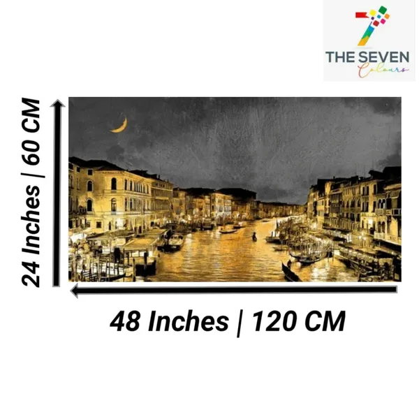 Multicolour_Beautiful_Venice_City_Italy_Night_Landscape_Painting_Canvas_Modern_Wall_Art_Decor_Big_Large_Size_Paintings_For_Living_Room_(With_Frame)_(48_By_24_Inches)
