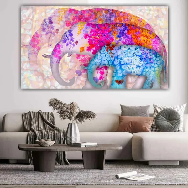 Multicolour_Beautiful_Canvas_Pain_Ting_Multicoloured_Elephant_Family_Abstract_Paintings_For_Living_Room_|_Bedroom_|_Office_Walls_Big_Size_(With_Frame)_(48_By_24_Inches)