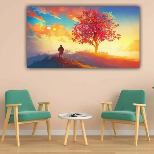 Multicolour_Beautiful_Canvas_Landscape_Painting_A_Pink_Tree_In_Autumn_Abstract_Modern_Wall_Art_Decor_Big_Large_Size_Paintings_For_Living_Room_(48_By_24_Inches)_(With_Wooden_Frame)