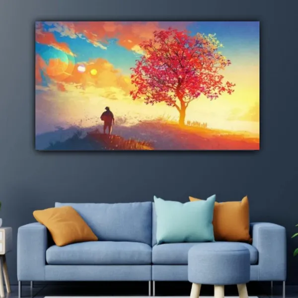 Multicolour_Beautiful_Canvas_Landscape_Painting_A_Pink_Tree_In_Autumn_Abstract_Modern_Wall_Art_Decor_Big_Large_Size_Paintings_For_Living_Room_(48_By_24_Inches)_(With_Wooden_Frame)