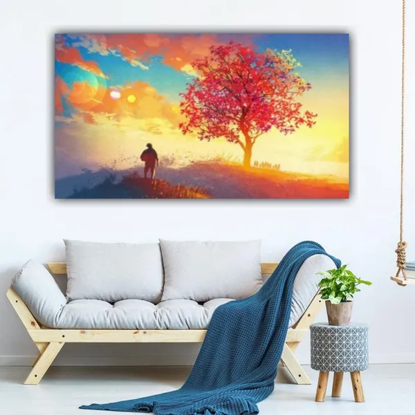 Multicolour_Beautiful_Canvas_Landscape_Painting_A_Pink_Tree_In_Autumn_Abstract_Modern_Wall_Art_Decor_Big_Large_Size_Paintings_For_Living_Room_(48_By_24_Inches)_(With_Wooden_Frame)