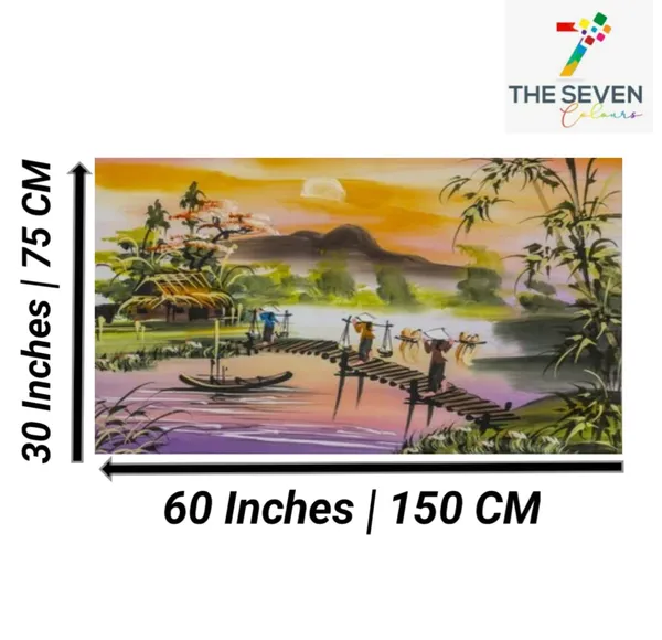 Multicolour_Beautiful_Canvas_Paintings_A_Sunrise_Morning_In_A_Village_Landscape_Abstract_Modern_Wall_Art_Big_Large_Size_Paintings_(With_Wooden_Frame)_(60_By_30_Inches)