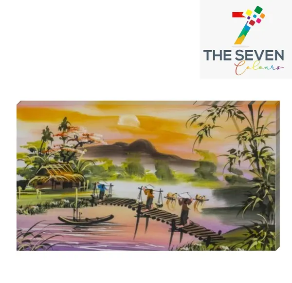 Multicolour_Beautiful_Canvas_Paintings_A_Sunrise_Morning_In_A_Village_Landscape_Abstract_Modern_Wall_Art_Big_Large_Size_Paintings_(With_Wooden_Frame)_(60_By_30_Inches)