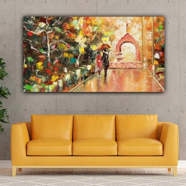 Multicolour_Beautiful_Canvas_Paintings_Couples_Walking_In_Rain_Abstract_Modern_Wall_Art_Decor_Big_Large_Size_Landscape_Paintings_For_Living_Room_(48_By_24_Inches)_(With_Wooden_Frame)