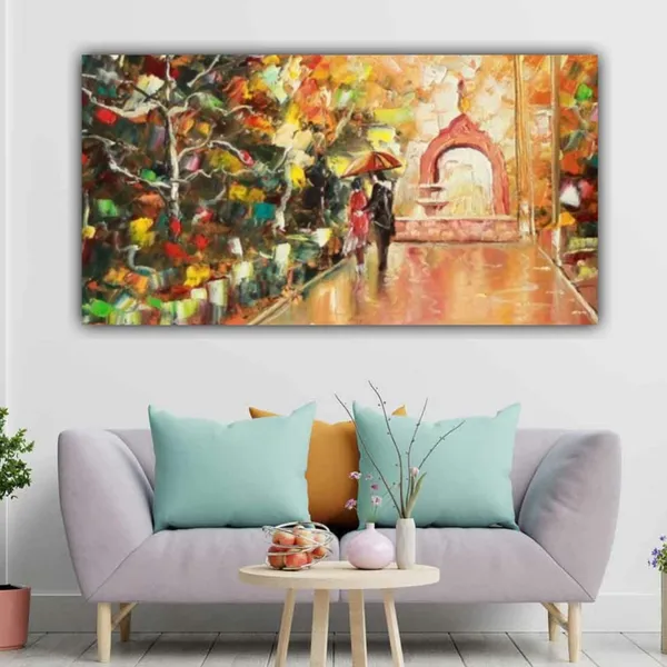 Multicolour_Beautiful_Canvas_Paintings_Couples_Walking_In_Rain_Abstract_Modern_Wall_Art_Decor_Big_Large_Size_Landscape_Paintings_For_Living_Room_(48_By_24_Inches)_(With_Wooden_Frame)