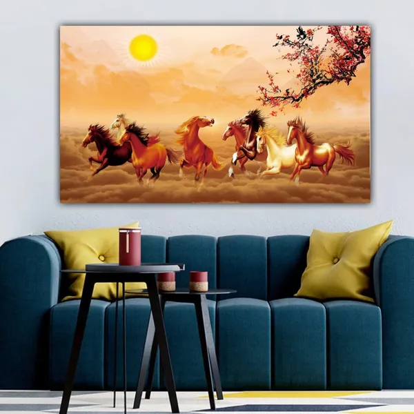 Multicolour_Beautiful_Running_8_Horses_Vastu_Painting_With_Frame_For_Living_Room_Wall_Decoration_Big_Large_Size_Canvas_Modern_Wall_Arts_For_Home_Decoration_(60_By_30_Inches)
