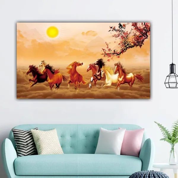 Multicolour_Beautiful_Running_8_Horses_Vastu_Painting_With_Frame_For_Living_Room_Wall_Decoration_Big_Large_Size_Canvas_Modern_Wall_Arts_For_Home_Decoration_(60_By_30_Inches)