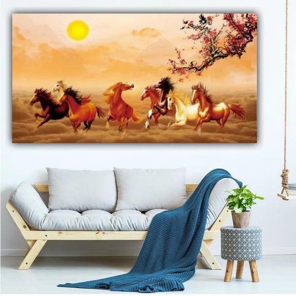 Multicolour_Beautiful_Running_8_Horses_Vastu_Painting_With_Frame_For_Living_Room_Wall_Decoration_Big_Large_Size_Canvas_Modern_Wall_Arts_For_Home_Decoration_(60_By_30_Inches)