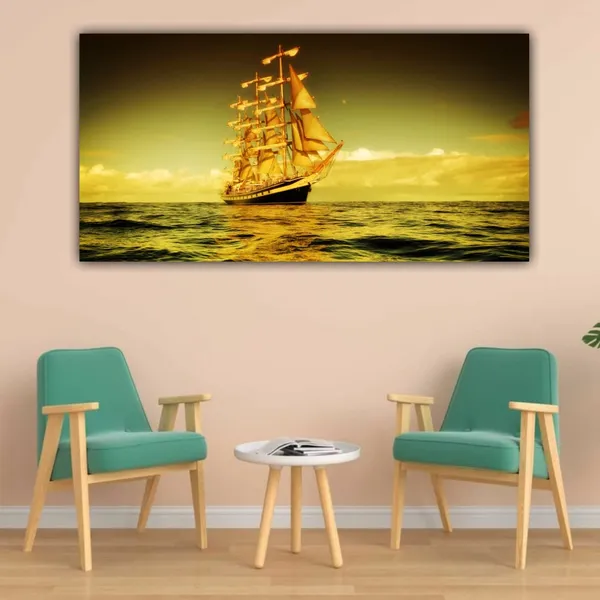 Multicolour_Beautiful_Sailing_Ship_In_Sunset_Canvas_Paintings_Big_Size_For_Living_Room_|_Bedroom_|_Office_Wall_(With_Frame)_(60_By_30_Inches)