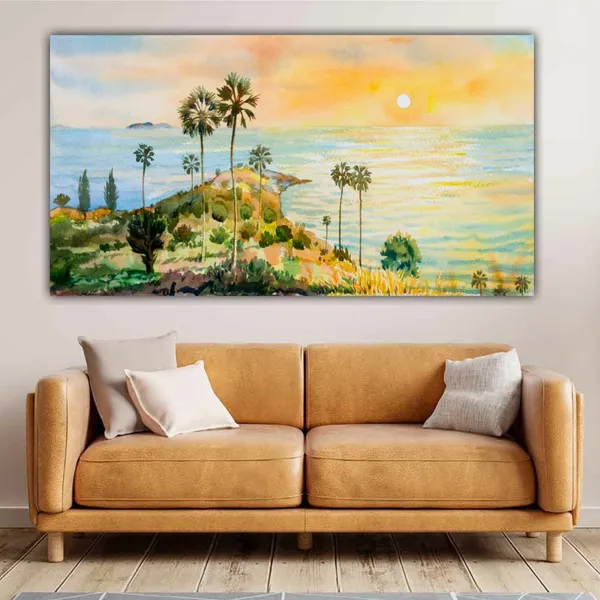 Multicolour_Beautiful_Trees_Near_River_Bank_Sunrise_Landscape_Paintings_Canvas_Abstract_Modern_Wall_Art_Decor_Big_Large_Size_Painting_For_Living_Room_(With_Frame)_(60_By_30_Inches)