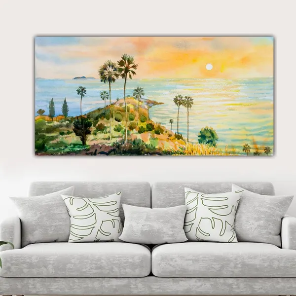 Multicolour_Beautiful_Trees_Near_River_Bank_Sunrise_Landscape_Paintings_Canvas_Abstract_Modern_Wall_Art_Decor_Big_Large_Size_Painting_For_Living_Room_(With_Frame)_(60_By_30_Inches)