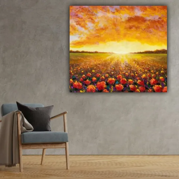 Multicolour_Beautiful_Sunrise_In_Sunflower_Field_Landscape_Paintings_Abstract_Modern_Wall_Art_Decor_Painting_For_Living_Room_(24_By_24_Inches)_(With_Frame)