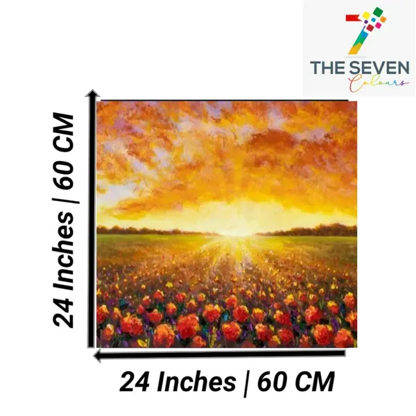 Multicolour_Beautiful_Sunrise_In_Sunflower_Field_Landscape_Paintings_Abstract_Modern_Wall_Art_Decor_Painting_For_Living_Room_(24_By_24_Inches)_(With_Frame)