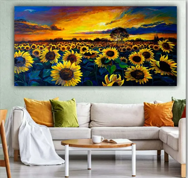 Multicolour_Canvas_Paintings_For_Living_Room_Beautiful_Sunflower_Field_Abstract_Design_Wall_Art_Painting_(With_Frame)_(36_By_24_Inches)