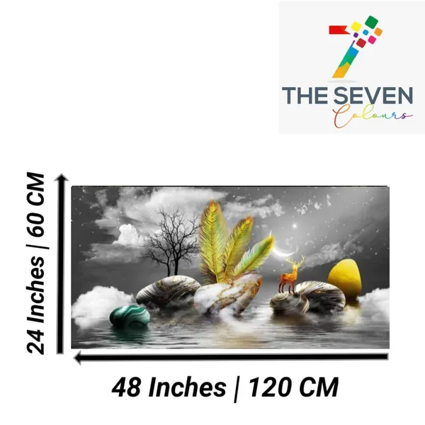 Multicolour_Landscape_Canvas_Painting_Wall_Frame_Big_Large_Size_Wall_Painting_Frame_Wall_Decor_|_Canvas_Painting_|_Deer_At_River_Bank_Wall_Art_(Ready_To_Hang)_(48_By_24_Inches)