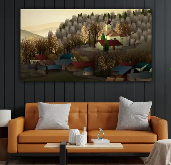 Multicolour_Beautiful_Village_Autumn_Landscape_Paintings_Canvas_Abstract_Modern_Wall_Art_Decor_Big_Large_Size_Painting_Frame_For_Living_Room_(With_Frame)_(60_By_30_Inches_|_150_By_75_Cm)