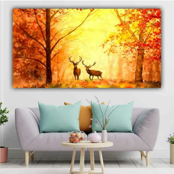 Multicolour_Deer_In_Autumn_Forest_Abstract_Modern_Art_Canvas_Wall_Paintings_For_Living_Room_Big_Size|_Drawing_Room_|_Home_|_Bedroom_(With_Framing)_(48_By_24_Inches)