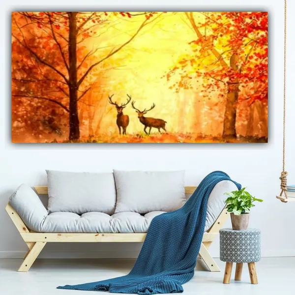 Multicolour_Deer_In_Autumn_Forest_Abstract_Modern_Art_Canvas_Wall_Paintings_For_Living_Room_Big_Size|_Drawing_Room_|_Home_|_Bedroom_(With_Framing)_(48_By_24_Inches)