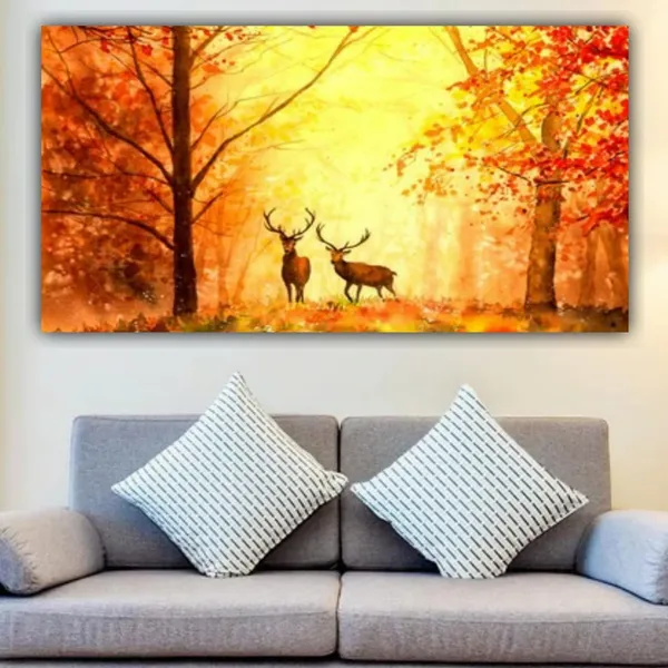 Multicolour_Deer_In_Autumn_Forest_Abstract_Modern_Art_Canvas_Wall_Paintings_For_Living_Room_Big_Size|_Drawing_Room_|_Home_|_Bedroom_(With_Framing)_(48_By_24_Inches)
