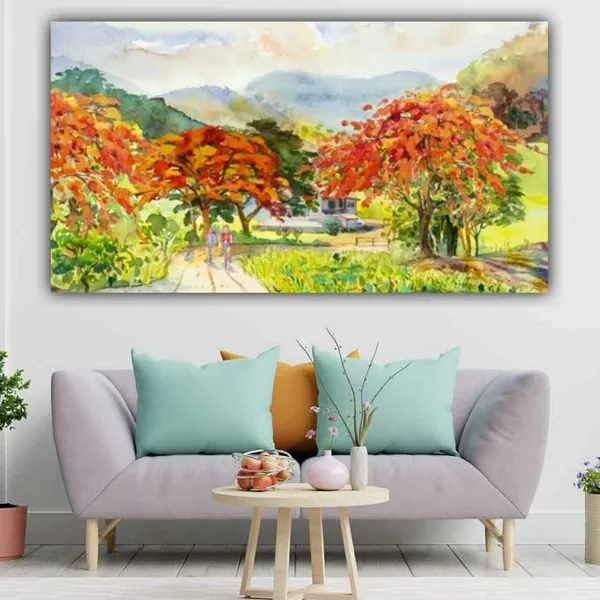 Multicolour_Beautiful_Canvas_Landscape_Paintings_Autumn_Red_Orange_Flower_Trees_Modern_Wall_Art_Decor_Abstract_Designs_Big_Large_Size_(With_Wooden_Frame)_(48_By_24_Inches_|_120_By_60_Cm)