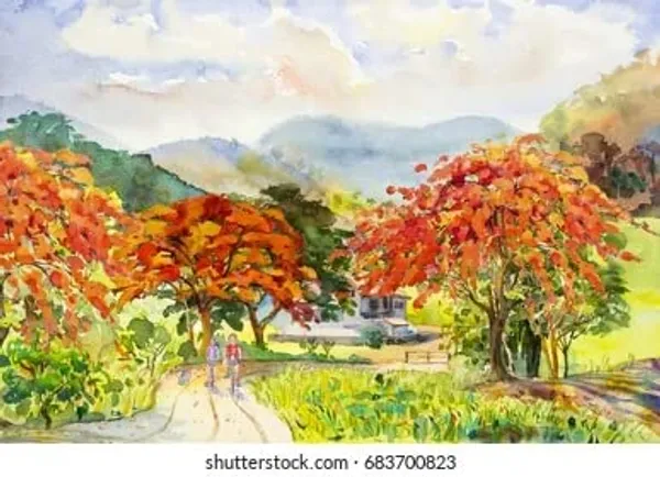 Multicolour_Beautiful_Canvas_Landscape_Paintings_Autumn_Red_Orange_Flower_Trees_Modern_Wall_Art_Decor_Abstract_Designs_Big_Large_Size_(With_Wooden_Frame)_(48_By_24_Inches_|_120_By_60_Cm)
