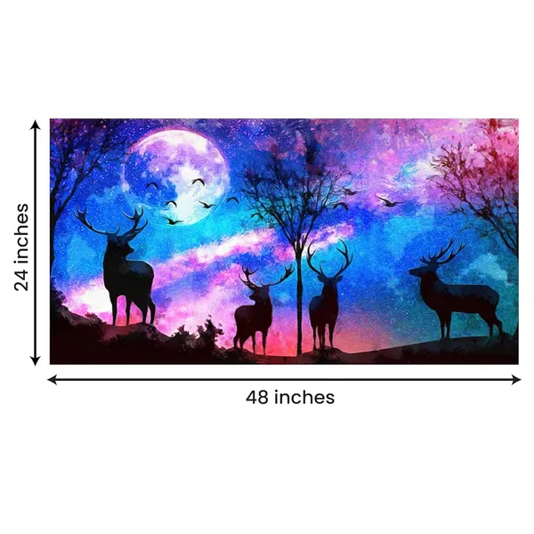 Multicolour_Beautiful_Deer_In_Forest_Canvas_Painting_Wall_Frame_Wall_Decor_For_Living_Room,_Modern_Art_Painting_(Ready_To_Hang)_(48_By_24_Inches)