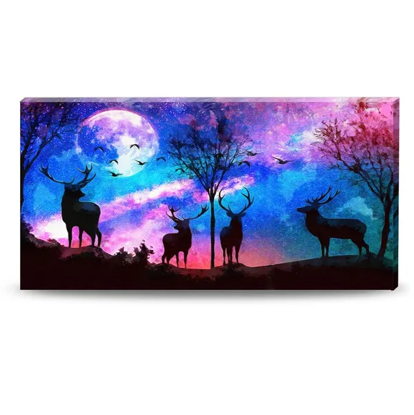 Multicolour_Beautiful_Deer_In_Forest_Canvas_Painting_Wall_Frame_Wall_Decor_For_Living_Room,_Modern_Art_Painting_(Ready_To_Hang)_(48_By_24_Inches)