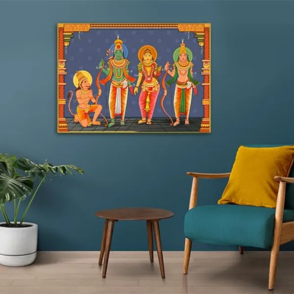 Multicolour_Beautiful_Lord_Sita_&_Ram_Ji_With_Hanuman_Painting_Canvas_Wall_Frame_Wall_Decor,_Big_Size_Canvas_Painting_With_Frame_|_Canvas_Painting_(Ready_To_Hang)_(30_By_20_Inches)