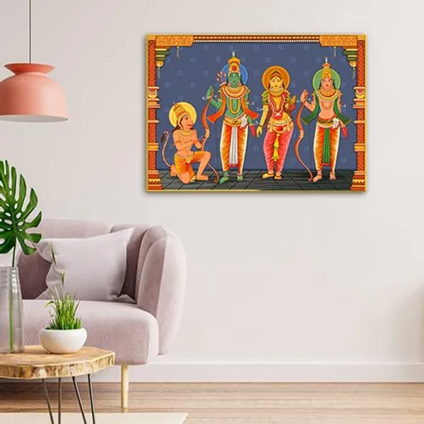 Multicolour_Beautiful_Lord_Sita_&_Ram_Ji_With_Hanuman_Painting_Canvas_Wall_Frame_Wall_Decor,_Big_Size_Canvas_Painting_With_Frame_|_Canvas_Painting_(Ready_To_Hang)_(30_By_20_Inches)