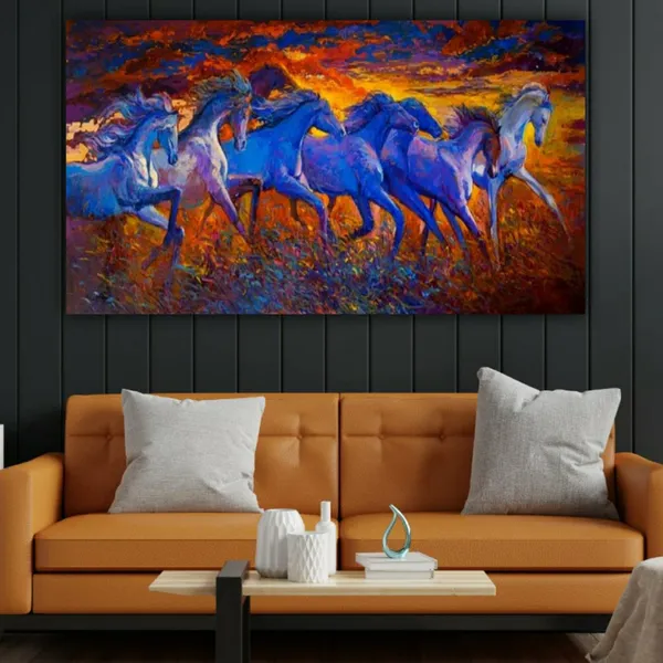 Multicolour_Beautiful_Blue_Running_7_Vastu_Horses_Painting_With_Frame_Wall_Decoration_Large_Size_Canvas_Modern_Wall_Arts_For_Home_Decor_|_Bedroom_(60_By_30_Inches)