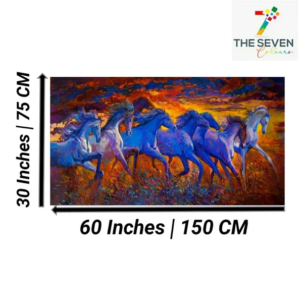 Multicolour_Beautiful_Blue_Running_7_Vastu_Horses_Painting_With_Frame_Wall_Decoration_Large_Size_Canvas_Modern_Wall_Arts_For_Home_Decor_|_Bedroom_(60_By_30_Inches)