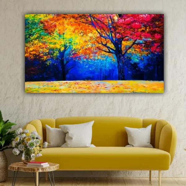 Multicolour_Beautiful_Colourful_Trees_Landscape_Paintings_Canvas_Abstract_Modern_Wall_Art_Decor_Big_Large_Size_Painting_For_Living_Room_(With_Frame)_(48_By_24_Inches)