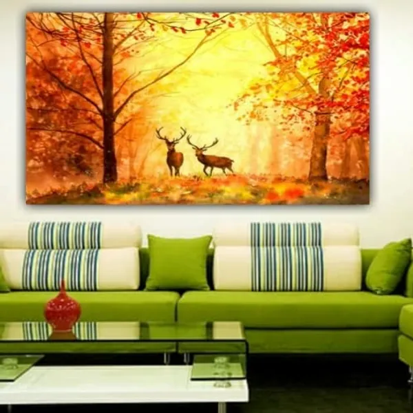 Multicolour_Deer_In_Autumn_Forest_Beautiful_Abstract_Modern_Art_Canvas_Paintings_For_Wall_Decoration_|_Drawing_Room_|_Home_|_Bedroom_(With_Wooden_Framing)_(36_By_24_Inches)