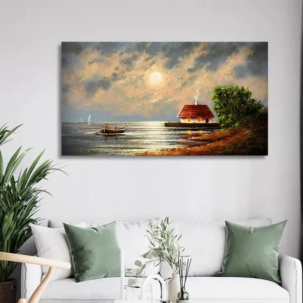 Multicolour_Beautiful_Boat_In_Ocean_Village_Home_Colorful_Canvas_Painting_Wall_Frame_Wall_Decor_|_Modern_Art_Canvas_Painting_(Ready_To_Hang)_(60_By_30_Inches)