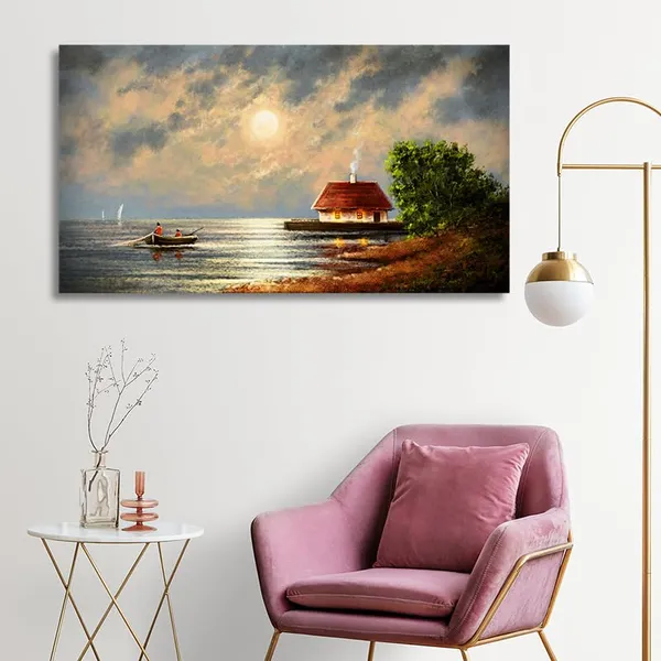 Multicolour_Beautiful_Boat_In_Ocean_Village_Home_Colorful_Canvas_Painting_Wall_Frame_Wall_Decor_|_Modern_Art_Canvas_Painting_(Ready_To_Hang)_(60_By_30_Inches)