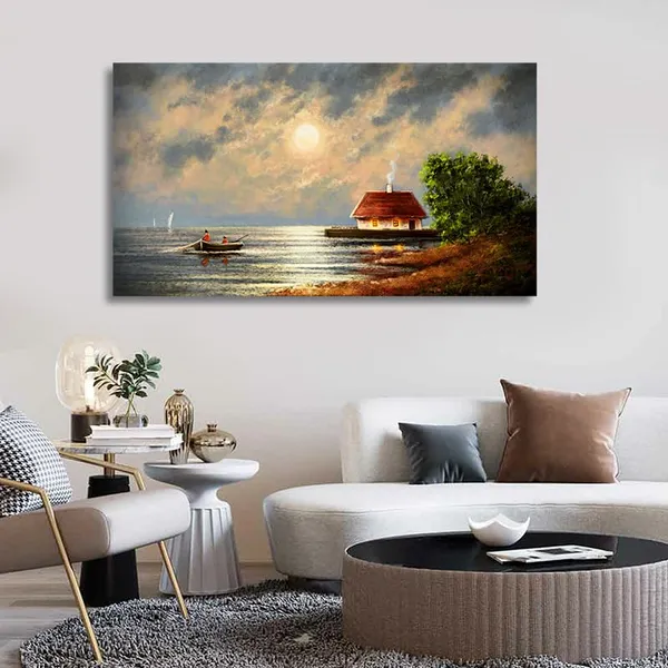 Multicolour_Beautiful_Boat_In_Ocean_Village_Home_Colorful_Canvas_Painting_Wall_Frame_Wall_Decor_|_Modern_Art_Canvas_Painting_(Ready_To_Hang)_(60_By_30_Inches)