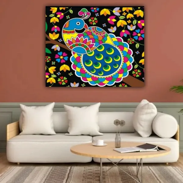 Multicolour_Beautiful_Peacock_Madhubani_Paintings_Canvas_Abstract_Modern_Wall_Art_Decor_Madhubani_Painting_For_Living_Room_|_Bedroom_|_Office_Walls_(With_Frame)_(24_By_24_Inches)