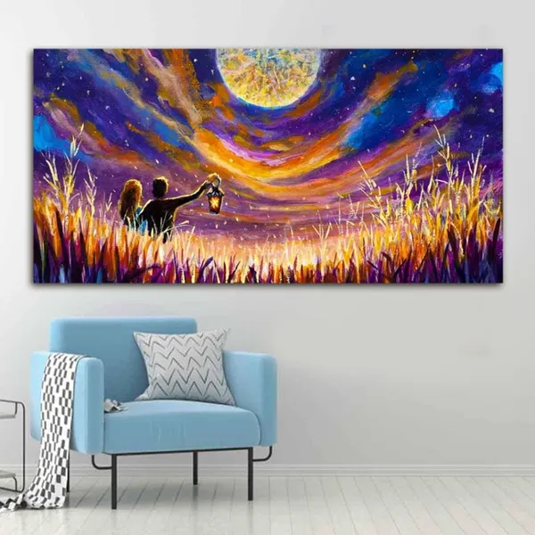 Multicolour_Landscape_Couples_Canvas_Painting_Wall_Frame_Wall_Decors_For_Living_Room_|_Couples_In_Night_Sky_Painting_(Ready_To_Hang)_(48_By_24_Inches)