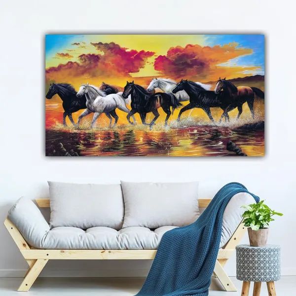 Multicolour_Beautiful_Running_7_Horses_Vastu_Painting_Frame_For_Living_Room_Wall_Decoration_Big_Large_Size_Canvas_Modern_Wall_Art_For_Home_Decors_|_Drawing_Room_(48_By_24_Inches)