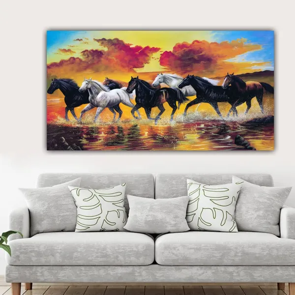 Multicolour_Beautiful_Running_7_Horses_Vastu_Painting_Frame_For_Living_Room_Wall_Decoration_Big_Large_Size_Canvas_Modern_Wall_Art_For_Home_Decors_|_Drawing_Room_(48_By_24_Inches)