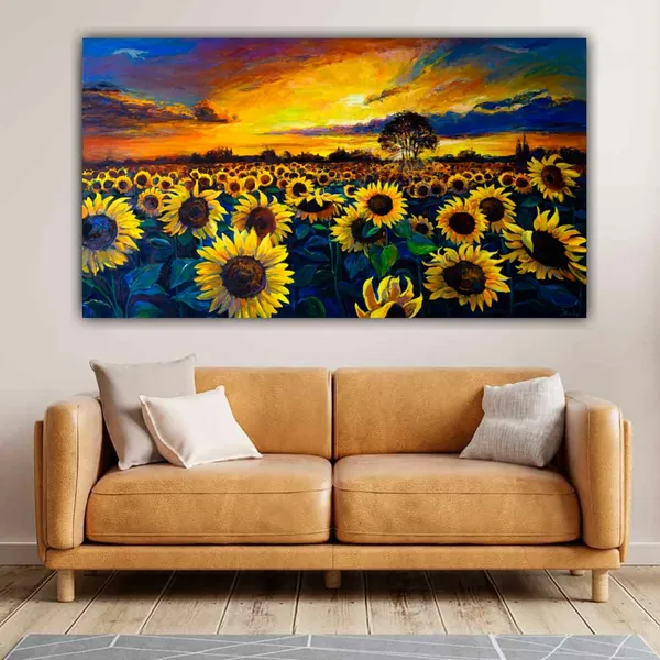 Multicolour_Canvas_Piantings_Flowers_Landscape_For_Living_Room_Wall_Decors_Drawing_Room_A_Sunflower_Field_Wall_Art_Big_Large_Size_Painting_With_Frame_For_Office_Walls_(48X24_Inches)