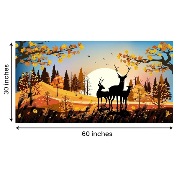 Multicolour_Beautiful_Landscape_Deer_Family_In_Autumn_Wood_Canvas_Painting_Wall_Frame_Wall_Decor_For_Living_Room_|_Modern_Art_Canvas_Painting_(Ready_To_Hang)_(60_By_30_Inches)