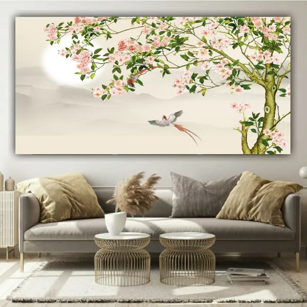 Multicolour_Beautiful_Abstract_Design_Parrot_On_Floral_Tree_Canvas_Paintings_For_Living_Room_Big_Size_(With_Wooden_Frame)_(48_By_24_Inches)