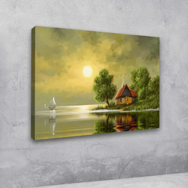 Multicolour_Beautiful_View_Of_Village_Sunrise_Painting_Wall_Frame_Wall_Decor_For_Living_Room,_Abstract_Painting_(Ready_To_Hang)_(60_By_30_Inches)
