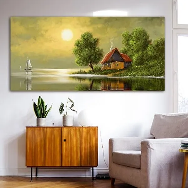 Multicolour_Beautiful_View_Of_Village_Sunrise_Painting_Wall_Frame_Wall_Decor_For_Living_Room,_Abstract_Painting_(Ready_To_Hang)_(60_By_30_Inches)