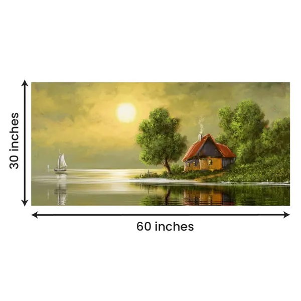 Multicolour_Beautiful_View_Of_Village_Sunrise_Painting_Wall_Frame_Wall_Decor_For_Living_Room,_Abstract_Painting_(Ready_To_Hang)_(60_By_30_Inches)
